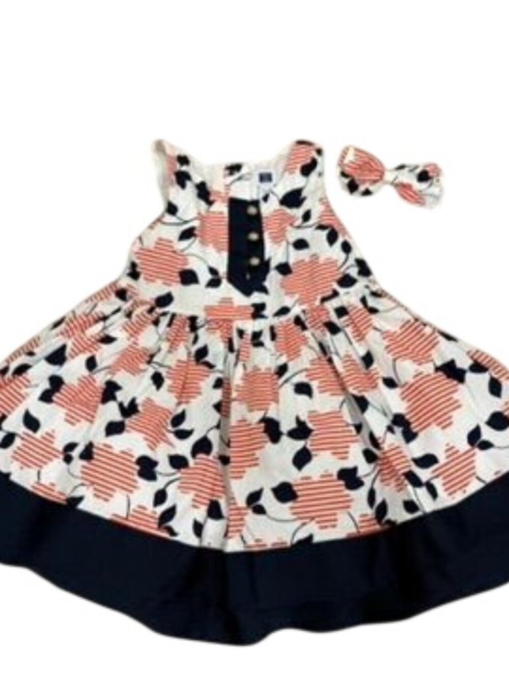 Janie And Jack Girls Red & Navy Floral Dress With Bow 12-18 Months